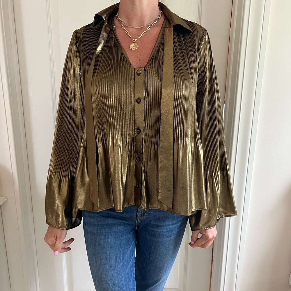 DEREK LAM 10 Crosby Metallic Gold Blouse